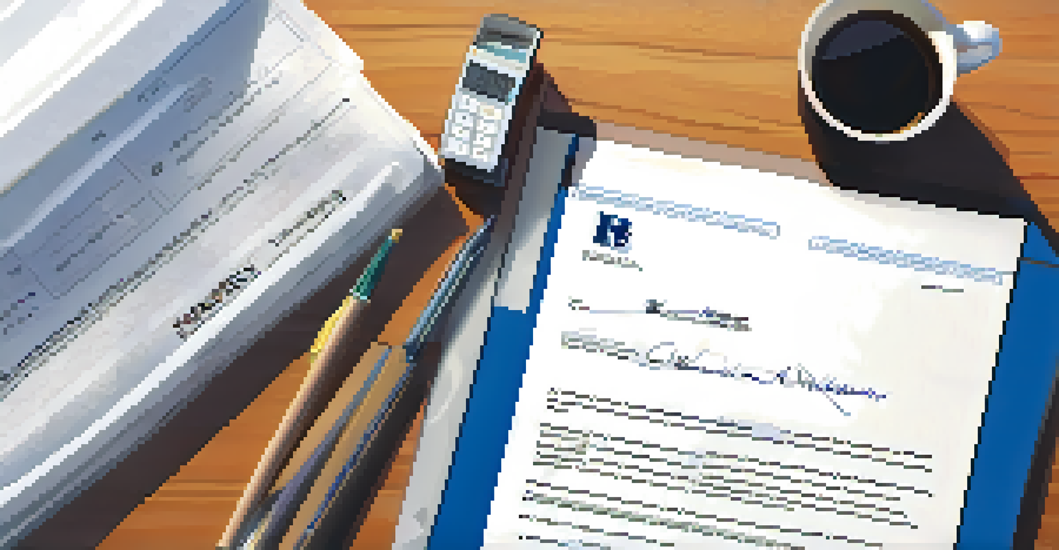 A close-up of a financial aid award letter on a desk next to a pen, calculator, and coffee cup in a study environment.