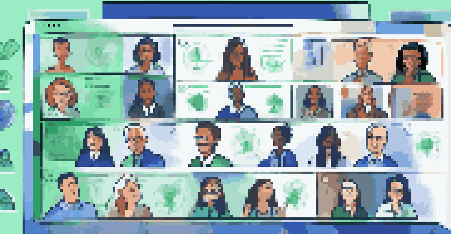 A digital platform showcasing a virtual meeting for financial education with participants sharing insights and financial tools.
