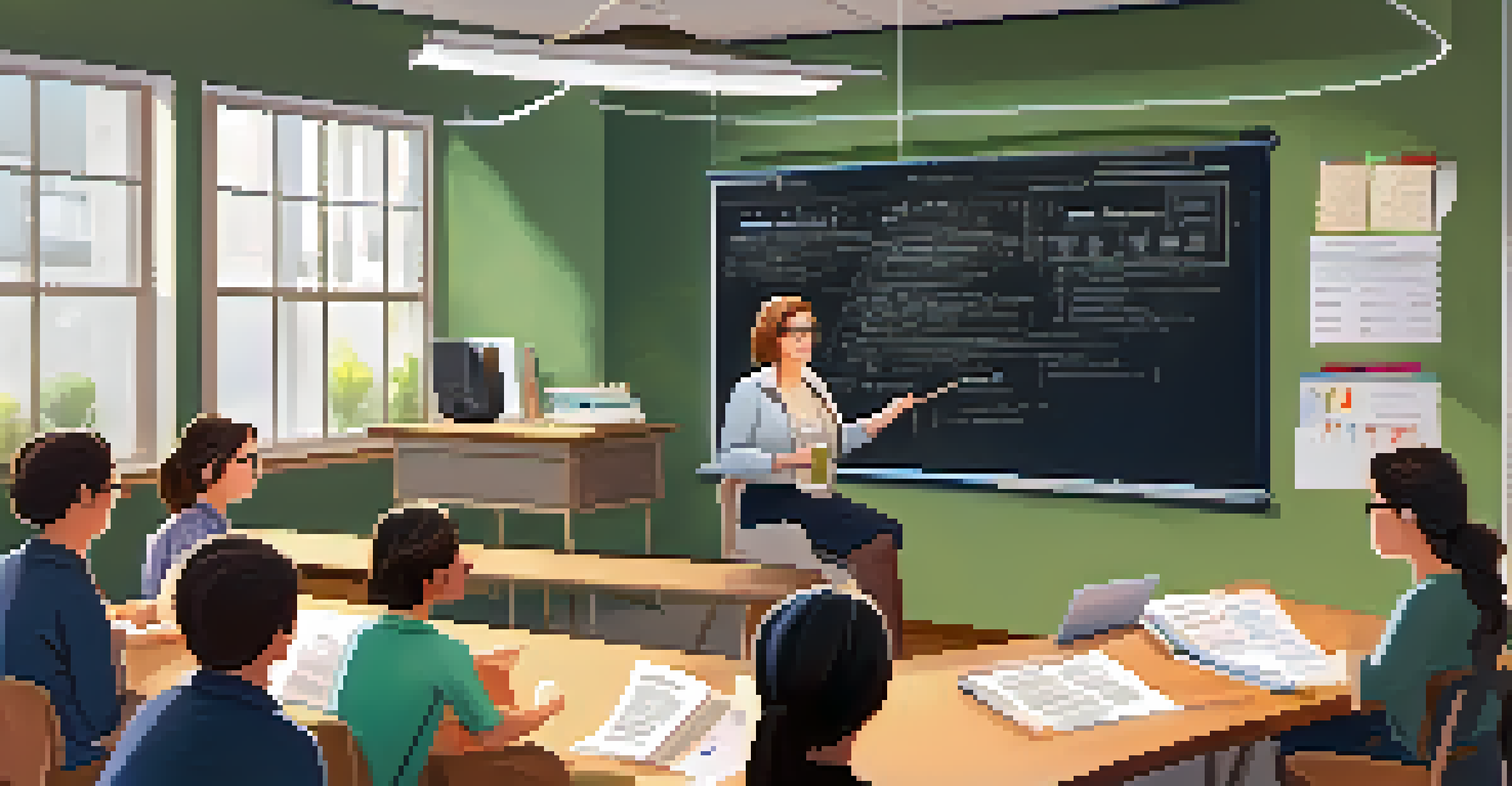 An educator reviewing video assessments on a large screen in a modern classroom filled with educational resources.
