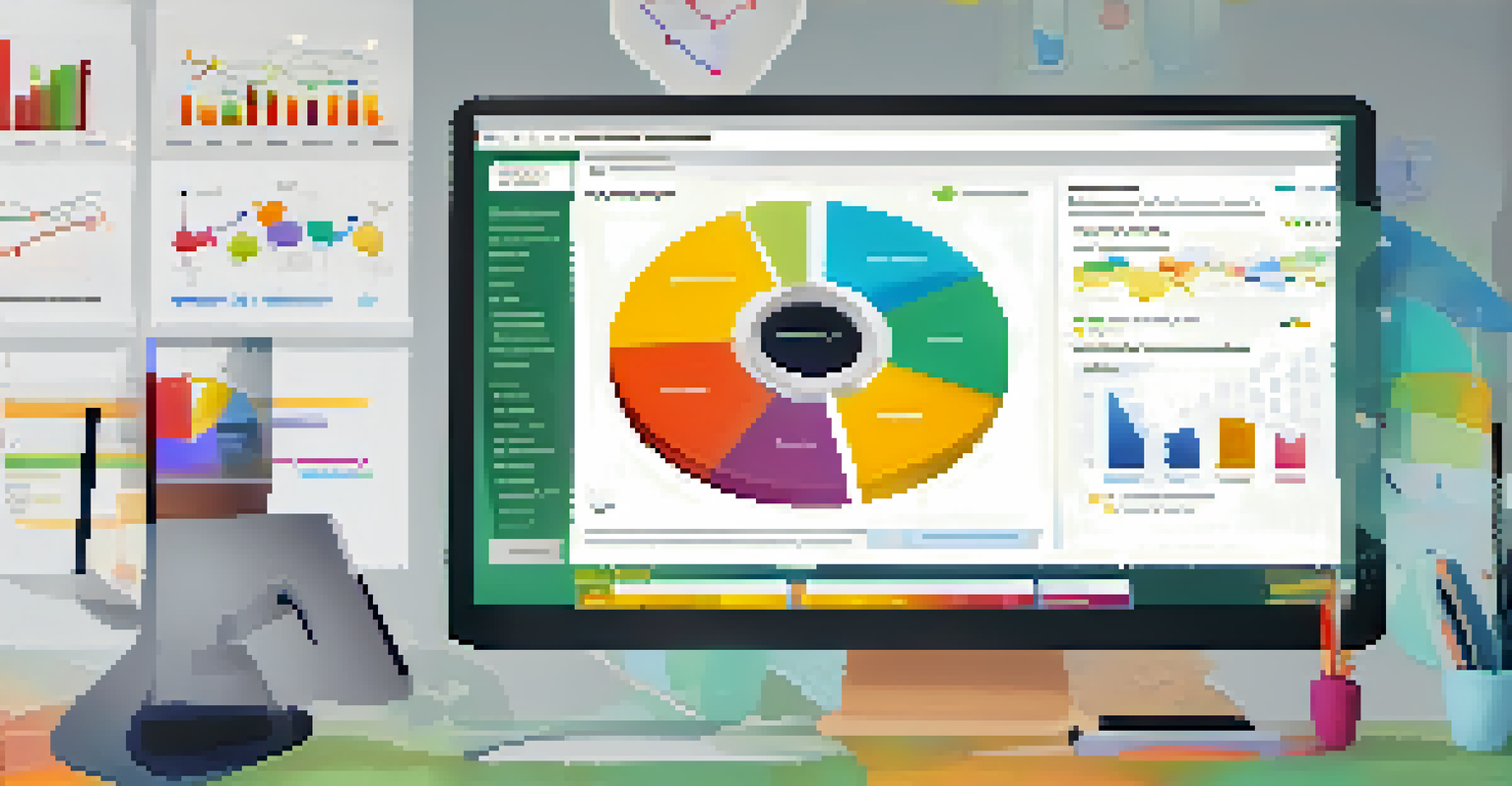 A close-up of a computer screen showing colorful analytics and feedback on learner progress in a Learning Management System, with a hand pointing at the data.