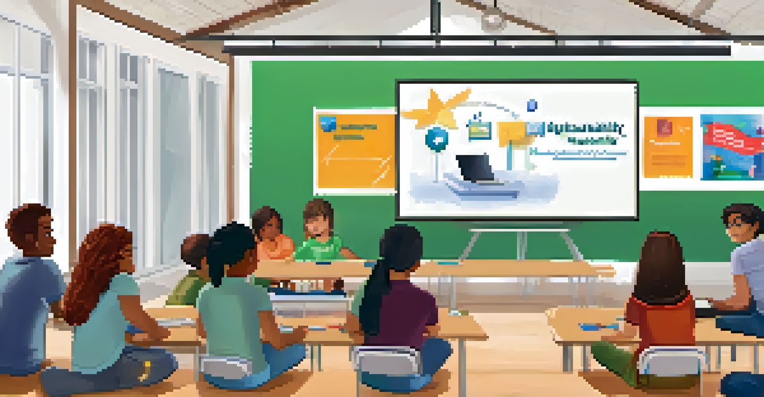 A workshop on digital responsibility with a teacher presenting to parents and students in a community center.