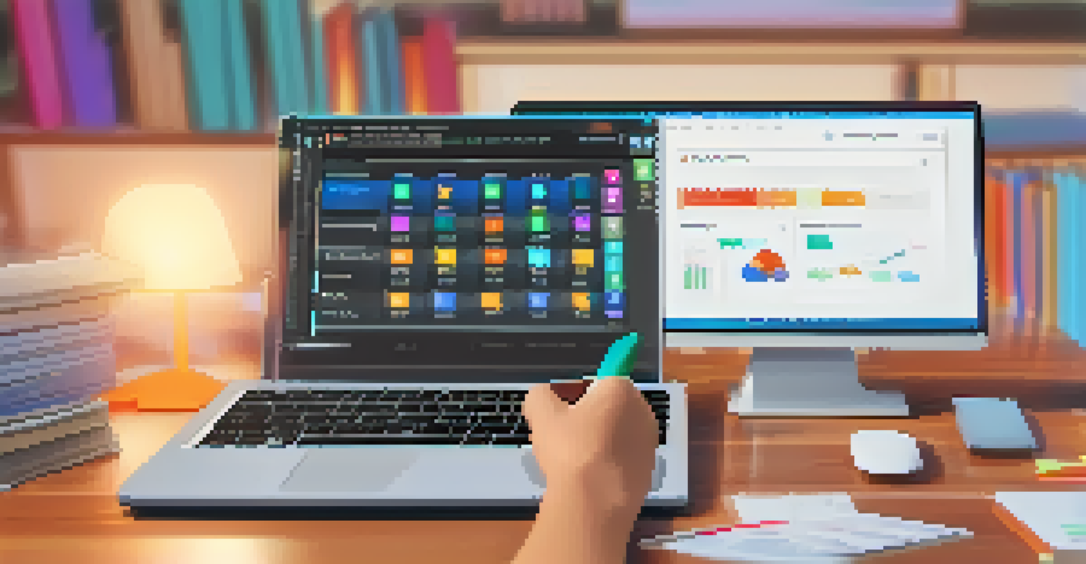 A close-up of a computer screen featuring a Learning Management System, with a hand interacting with the interface.