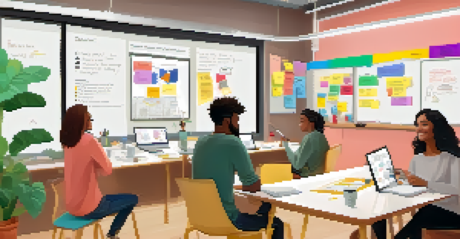 A collaborative virtual workspace with students brainstorming using online tools, surrounded by a cozy and inspiring environment.