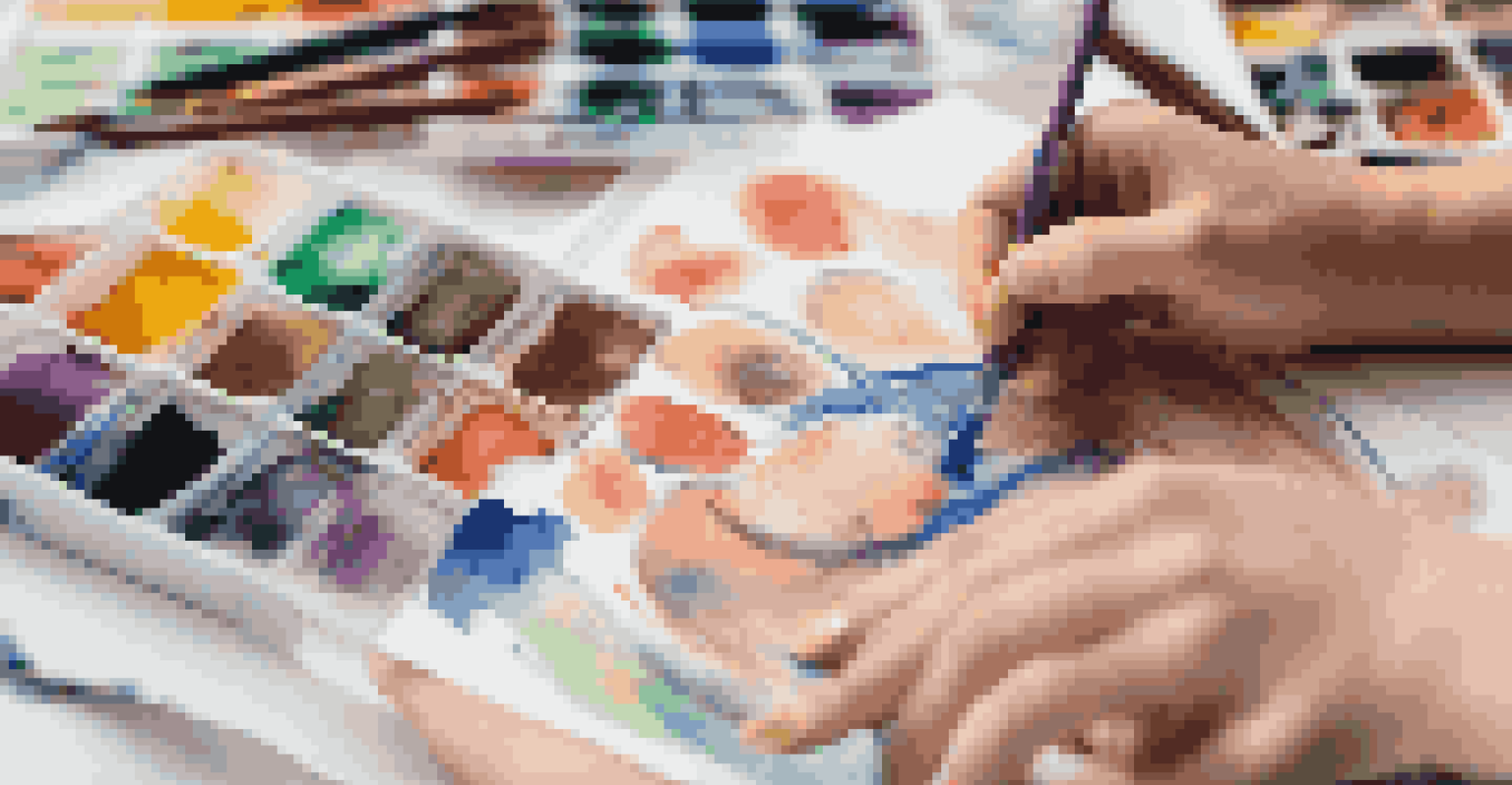A close-up of diverse student hands creating art with various supplies, highlighting creativity and collaboration.