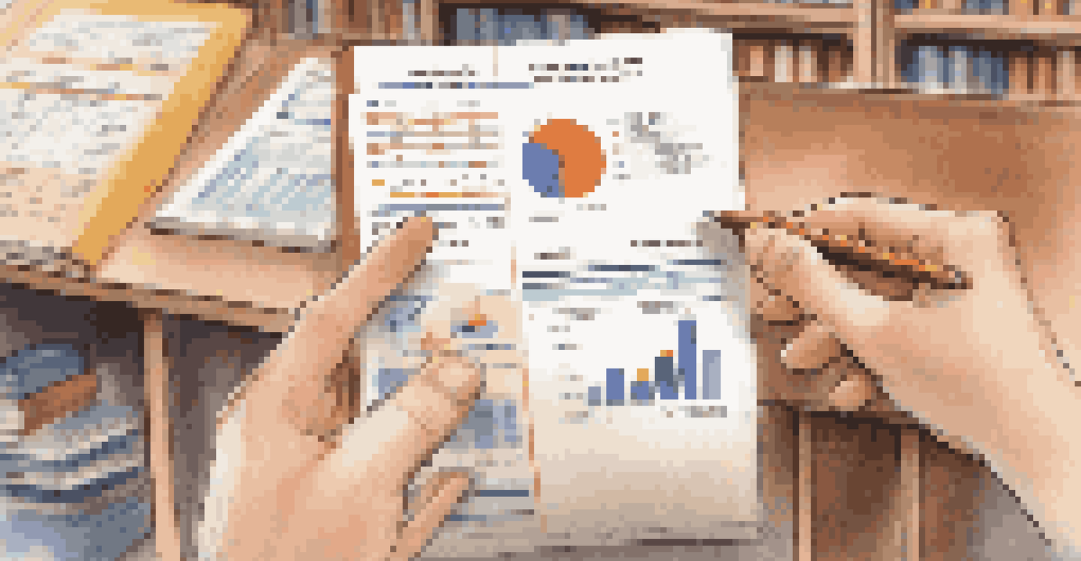 A close-up of hands holding an educational report with graphs, set against a blurred school environment.