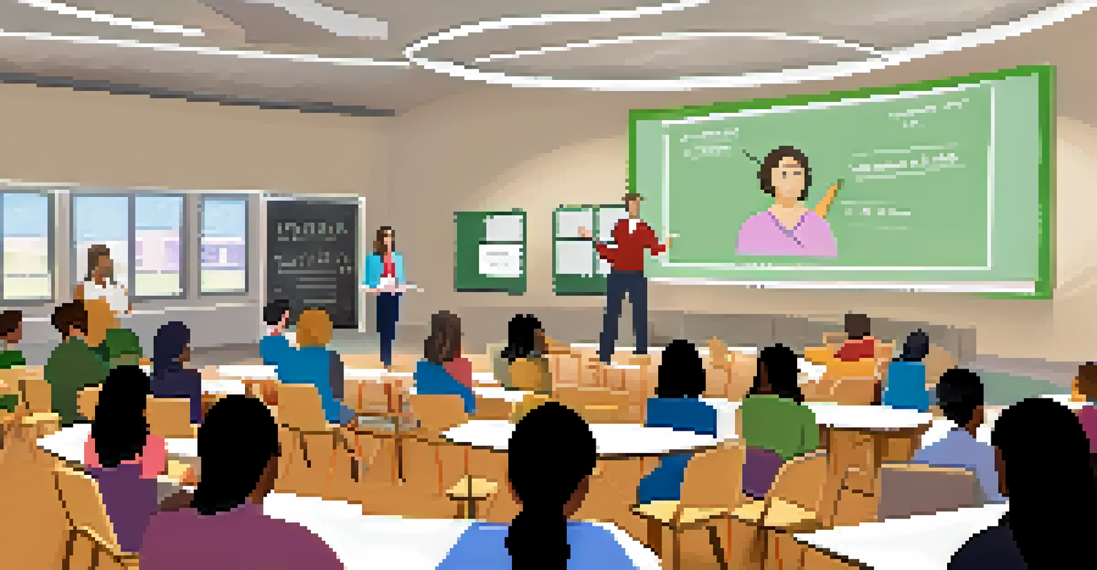 A professional development workshop where a teacher demonstrates mobile learning tools to engaged educators.