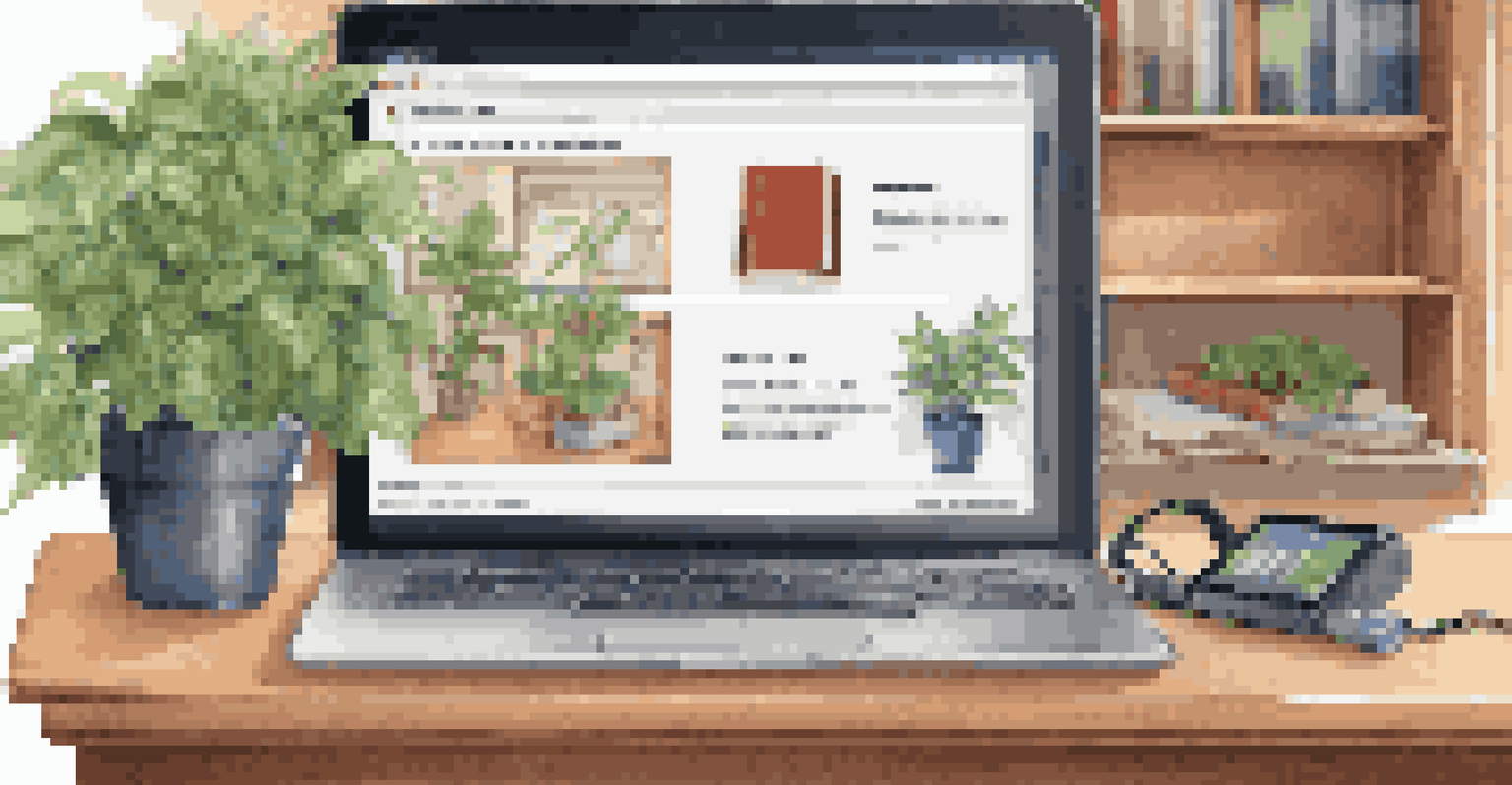 A laptop showing an OER platform with textbooks, videos, and courses on the screen, surrounded by a wooden desk and a plant.