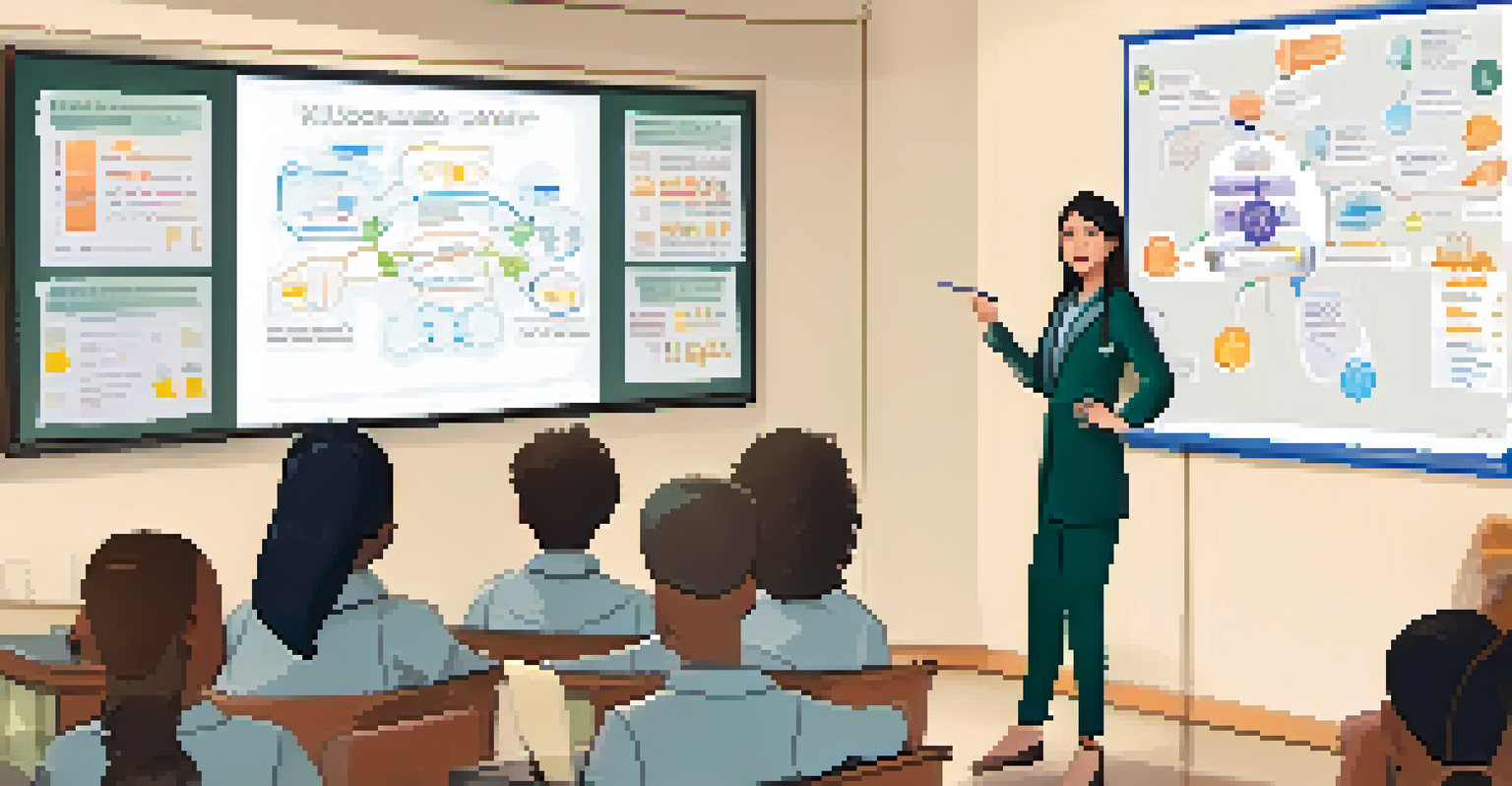An educator presenting a case study on ethical AI in healthcare to an attentive classroom of diverse students.