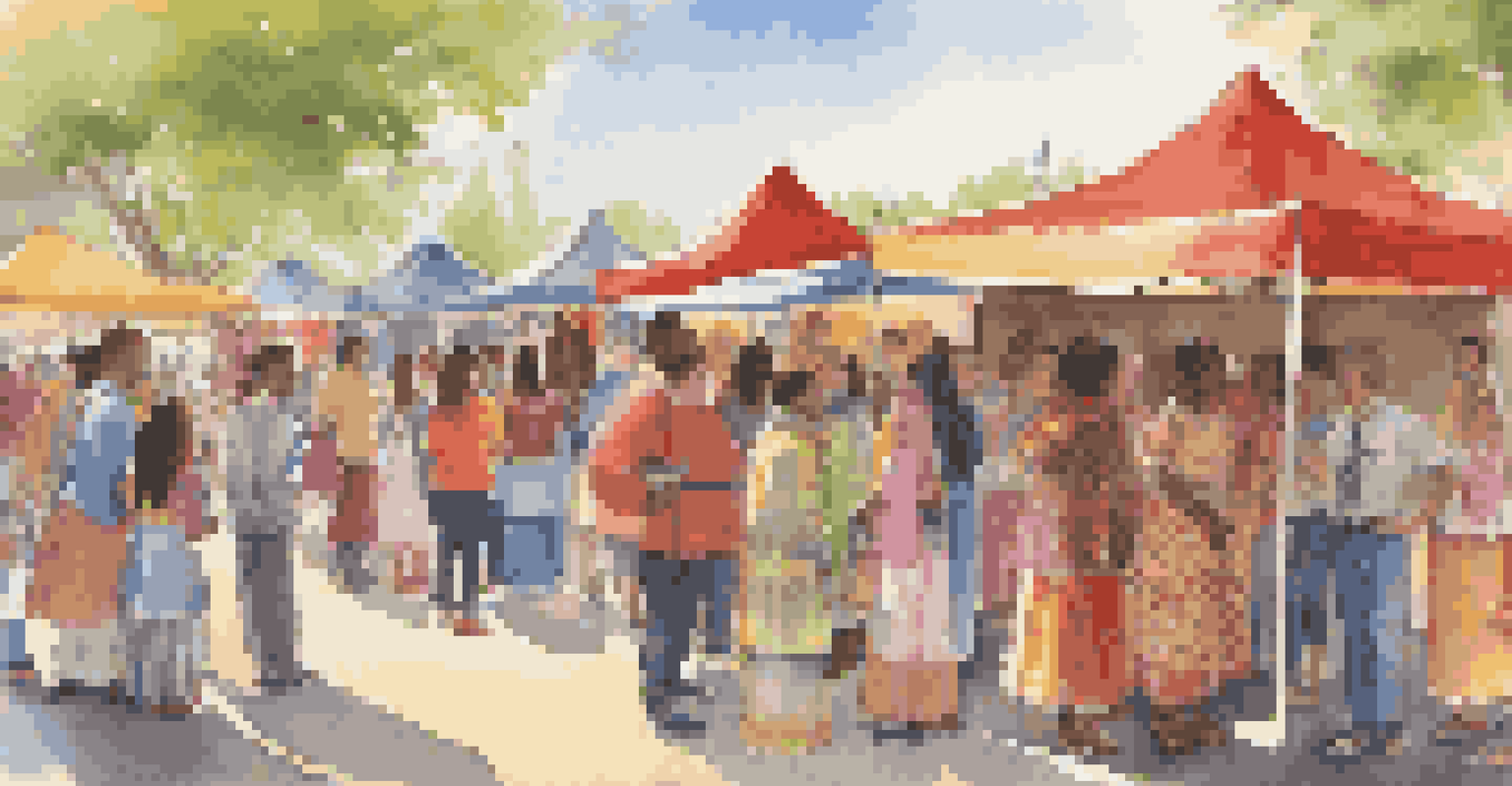 Students showcasing their cultural heritage at an outdoor multicultural fair with colorful booths and traditional clothing.