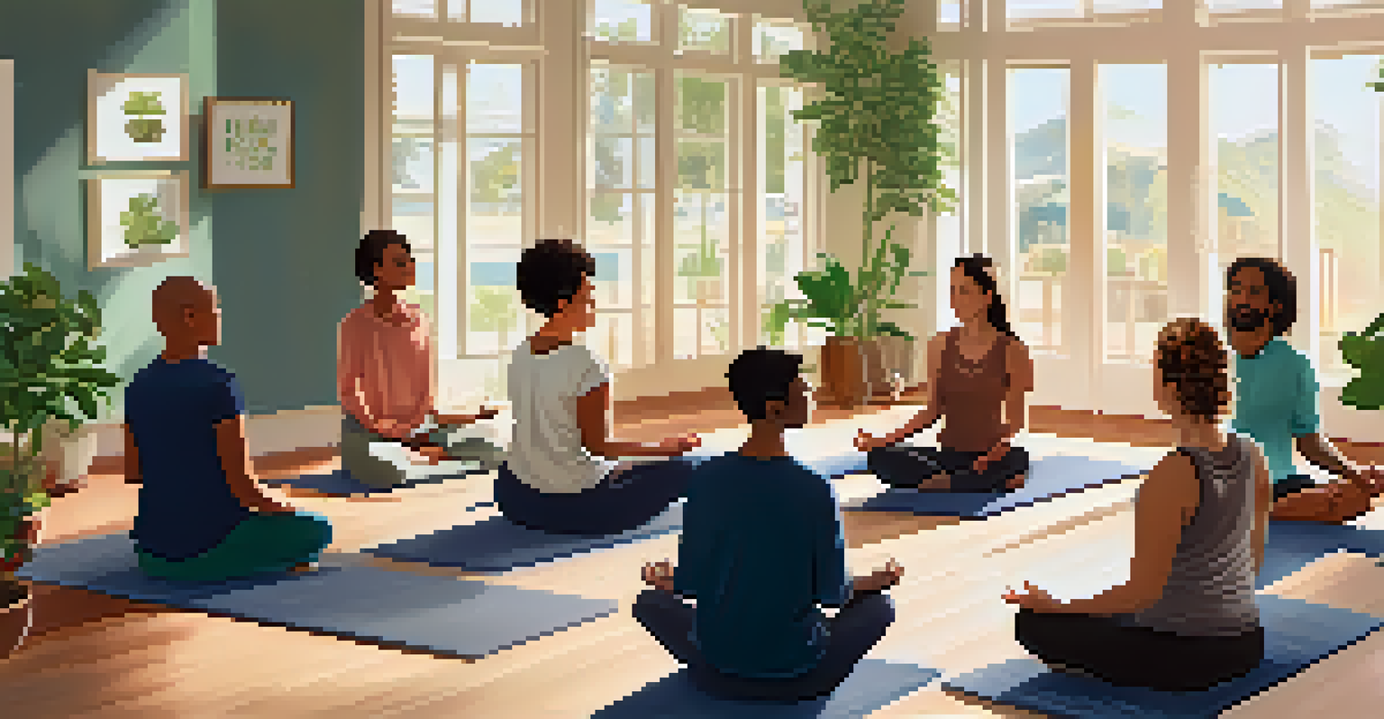 Educators in a circle practicing guided meditation during a mindfulness workshop in a serene indoor space.