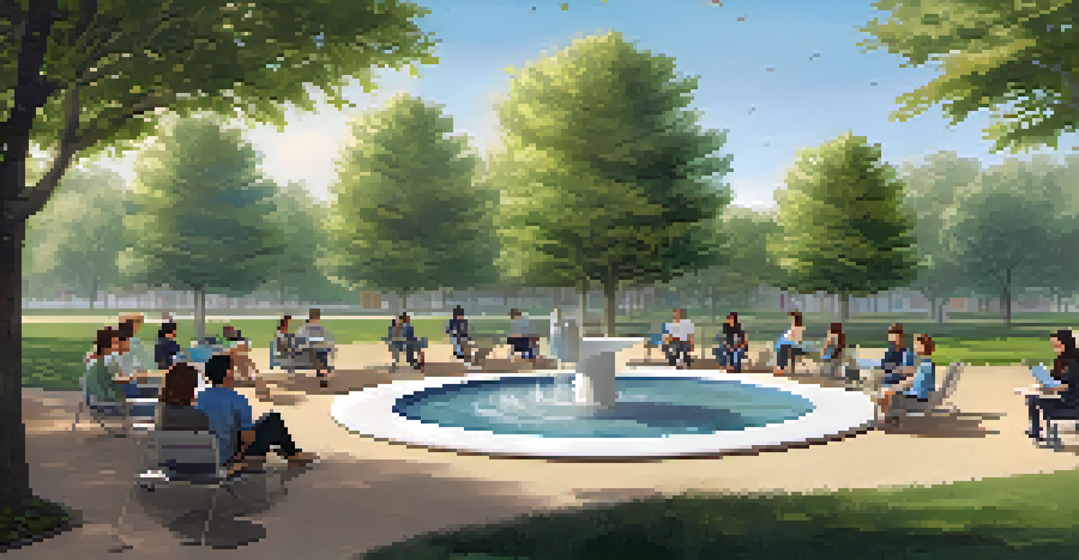 Students sitting in a circle discussing in a flexible outdoor learning space surrounded by nature.
