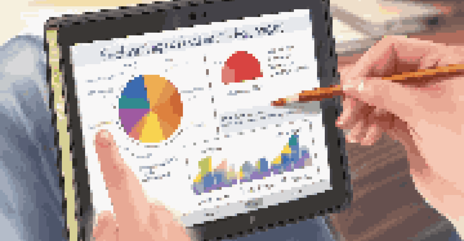 A close-up of a student's hand using a touchscreen tablet displaying personalized feedback, with colorful graphs and messages in a softly blurred background.