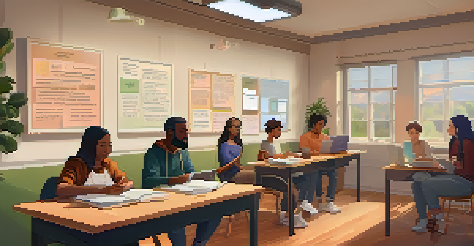 A virtual classroom where diverse students are discussing mental health in a supportive and inclusive environment.