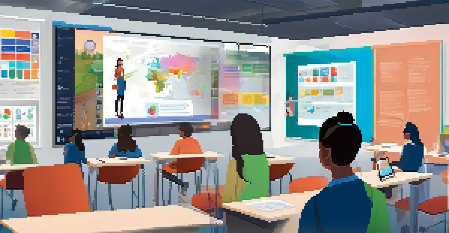 An instructor conducting an online lesson, surrounded by multimedia elements, creating an engaging and inclusive atmosphere.