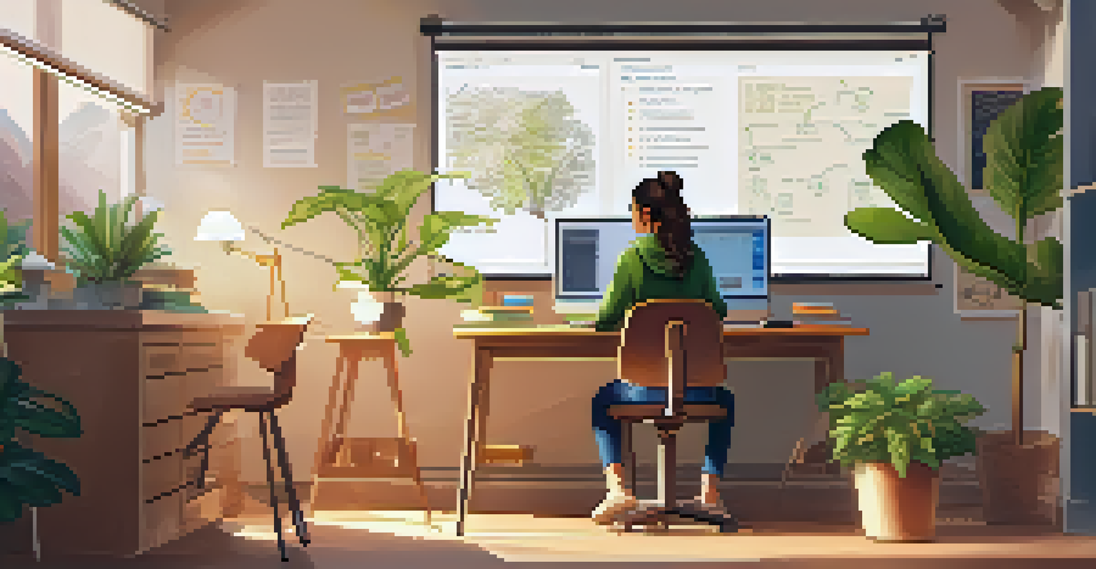 A student analyzing performance metrics on a laptop in a cozy study environment.