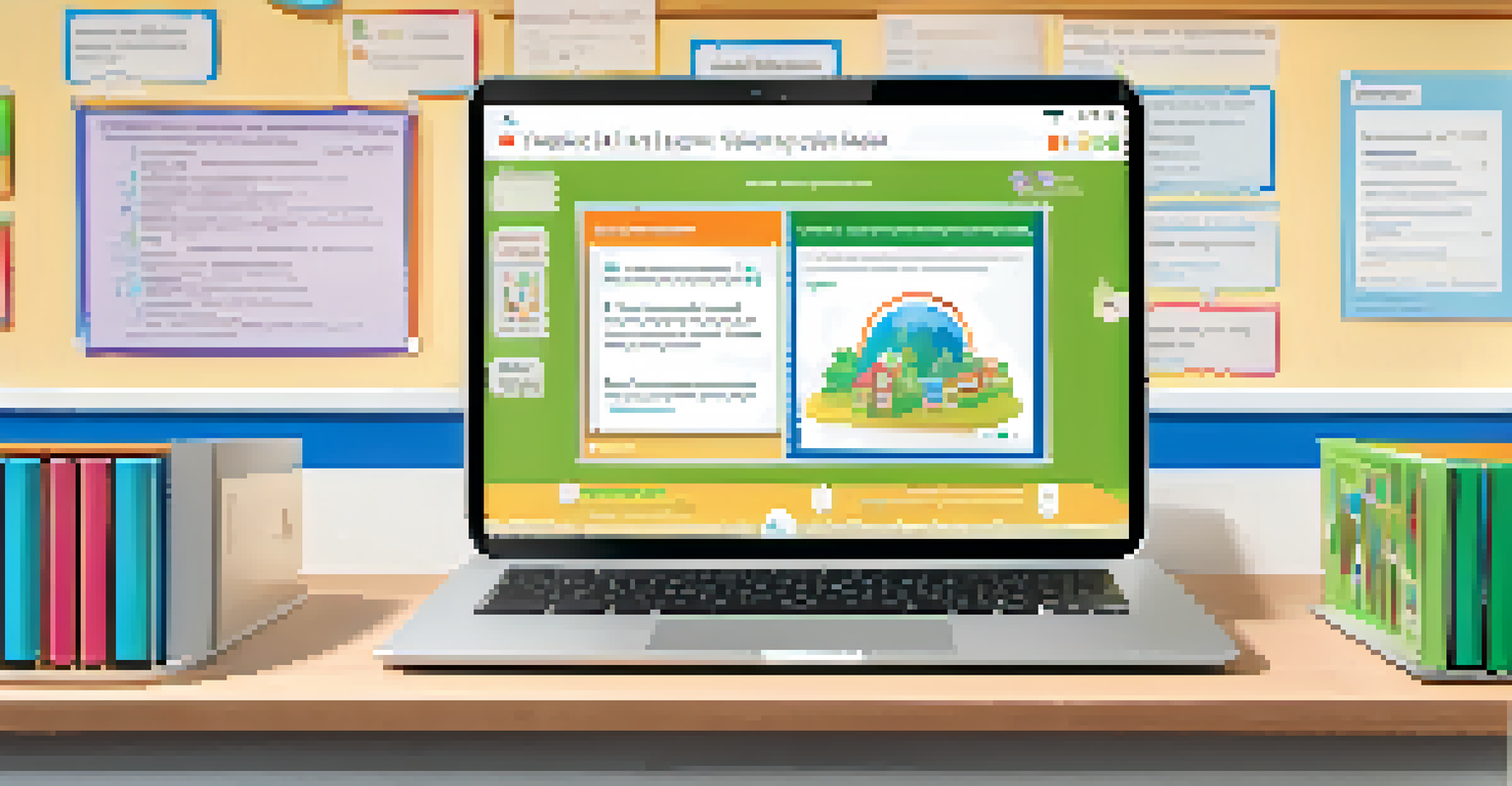 A tablet showing an AI tutor interface with colorful learning modules in a classroom setting.