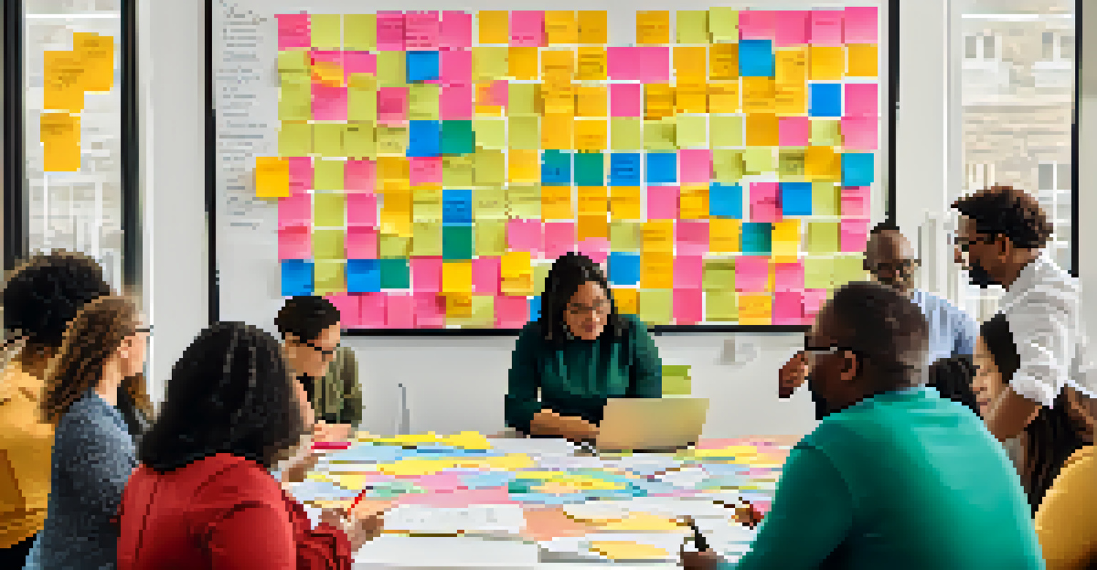 Educators brainstorming inclusive curriculum ideas in a workshop, surrounded by sticky notes and educational resources.