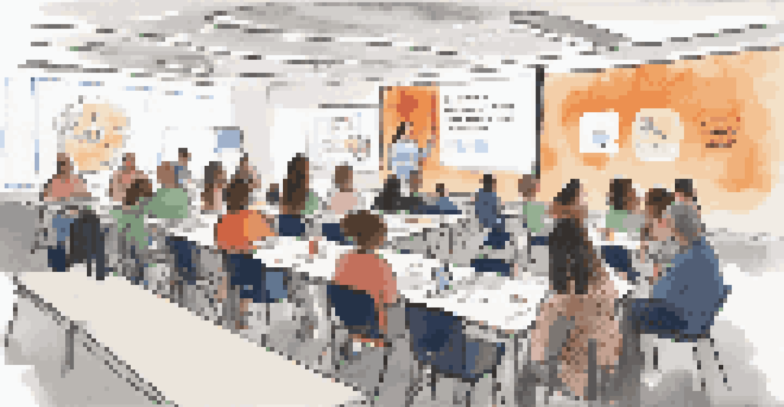 A workshop with parents and educators discussing digital citizenship, surrounded by educational materials and a projector.