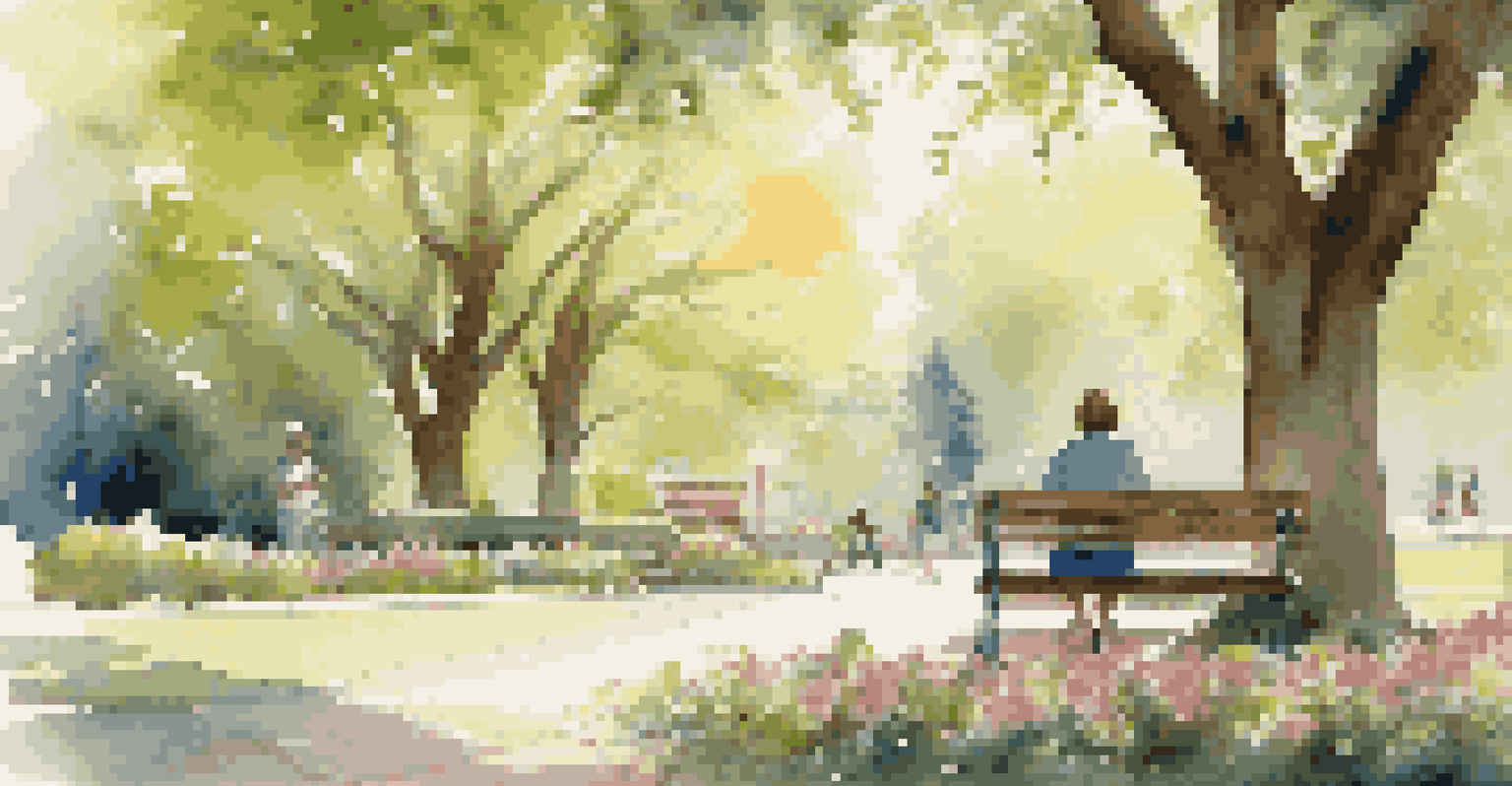 A parent practicing self-care in a park, enjoying tea and reading a book surrounded by nature.