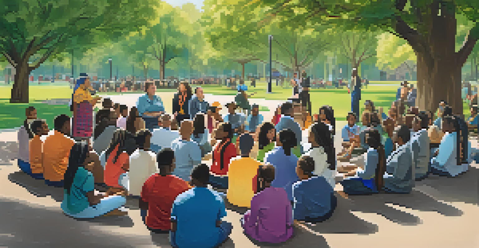 A community meeting focused on discussing gender equity in education in a park setting.