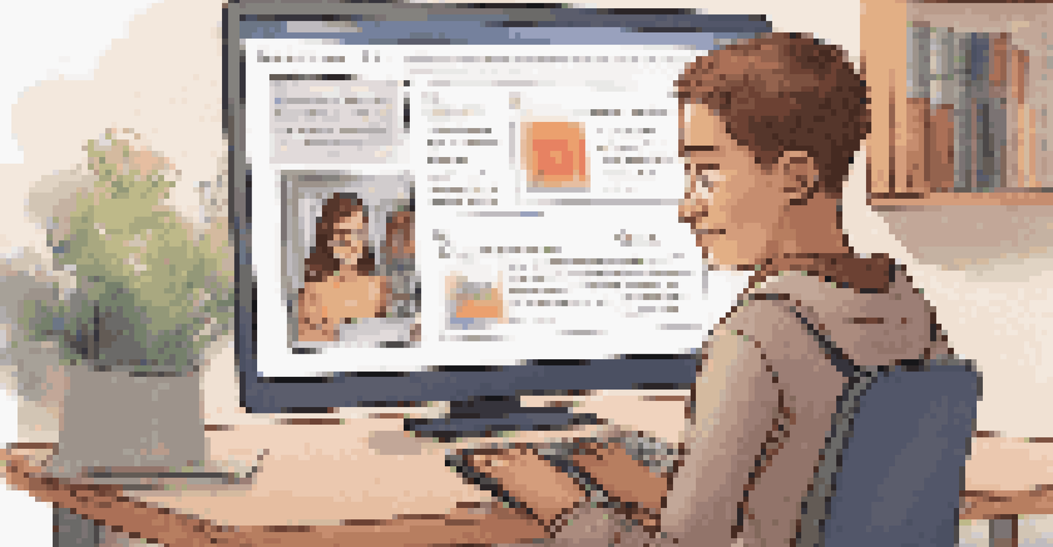 A student using speech recognition software on a laptop in a cozy study room, with books and motivational posters in the background.