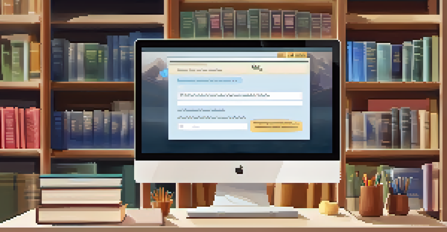 A close-up of a laptop screen showing a user feedback survey in a cozy study area filled with books.