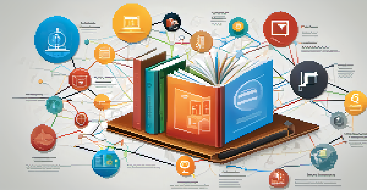 An infographic illustration showing interconnected icons of educational resources.
