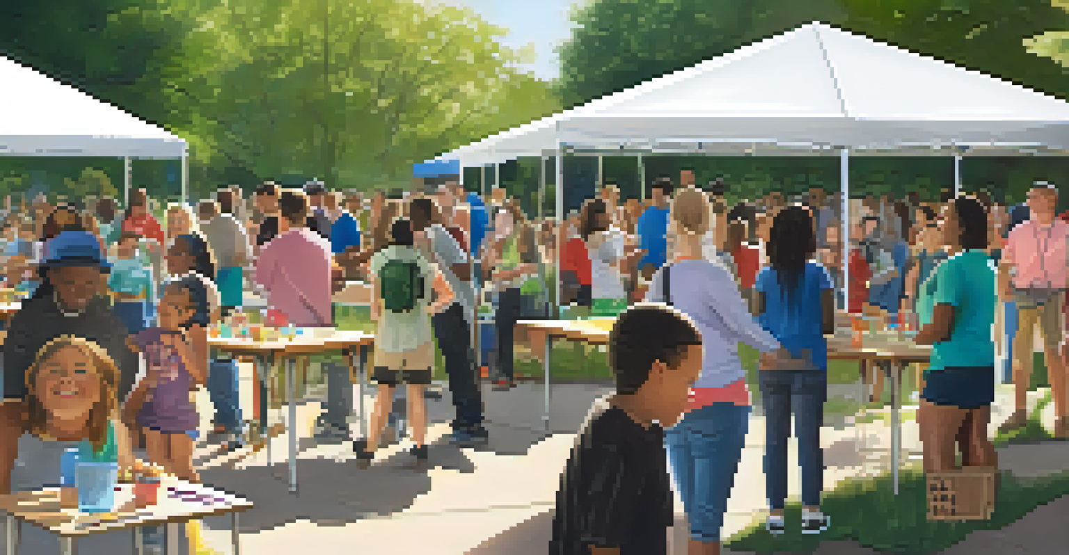 An outdoor community event where families and educators engage at booths, promoting student-centered learning with children participating in educational activities.