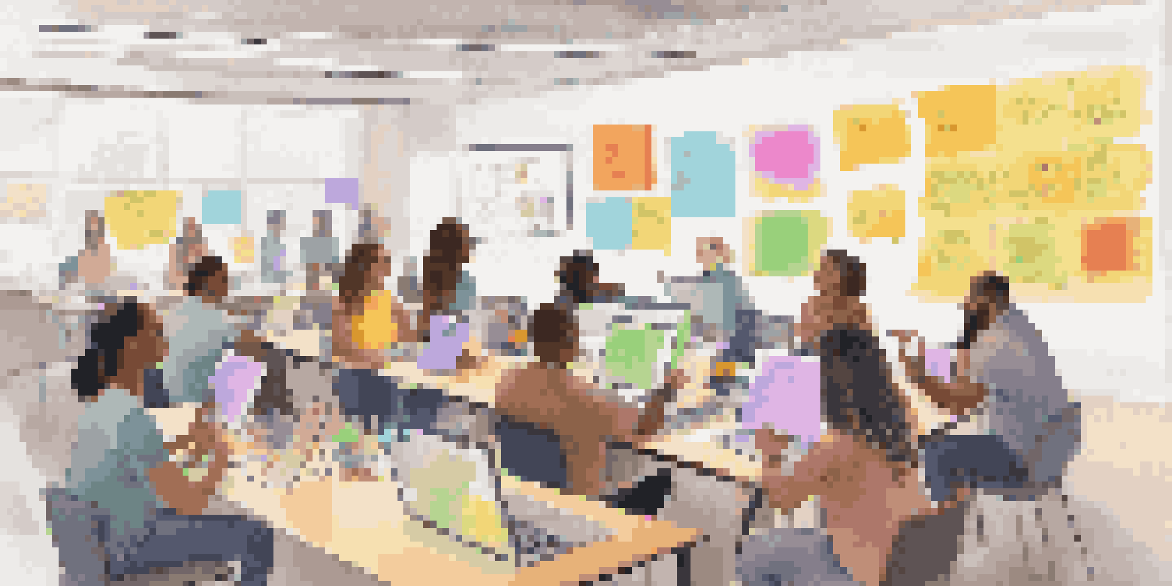 A diverse group of students participating in an online classroom, showcasing collaboration and inclusivity with laptops and a virtual whiteboard.