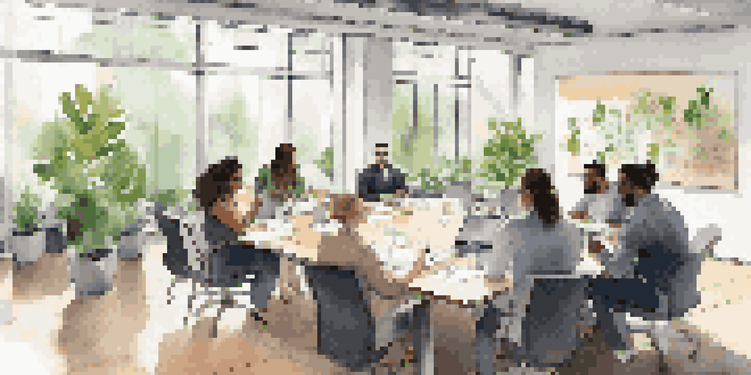 A diverse group of educational entrepreneurs discussing ideas in a modern conference room with laptops and notes.