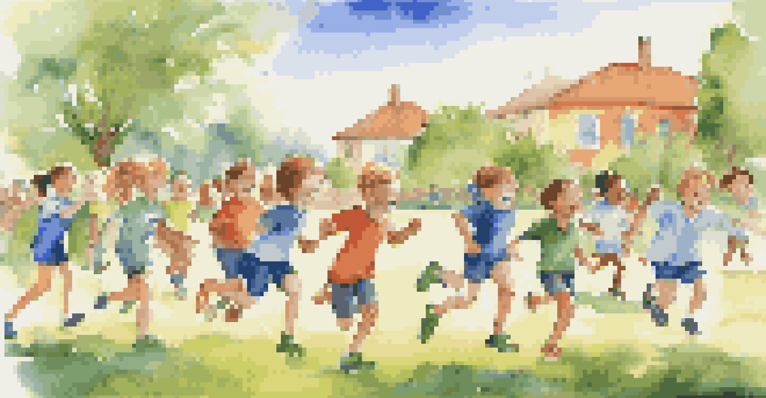 Children engaged in a fun team-building relay race outdoors, demonstrating teamwork and excitement in a sunny environment.