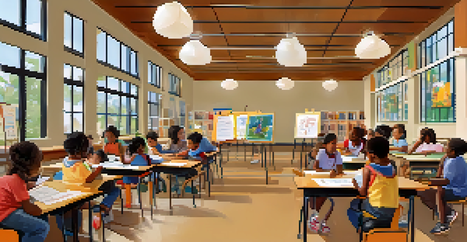 Parents participating in a workshop at a local library, learning how to support their children's education with educational materials on the tables.