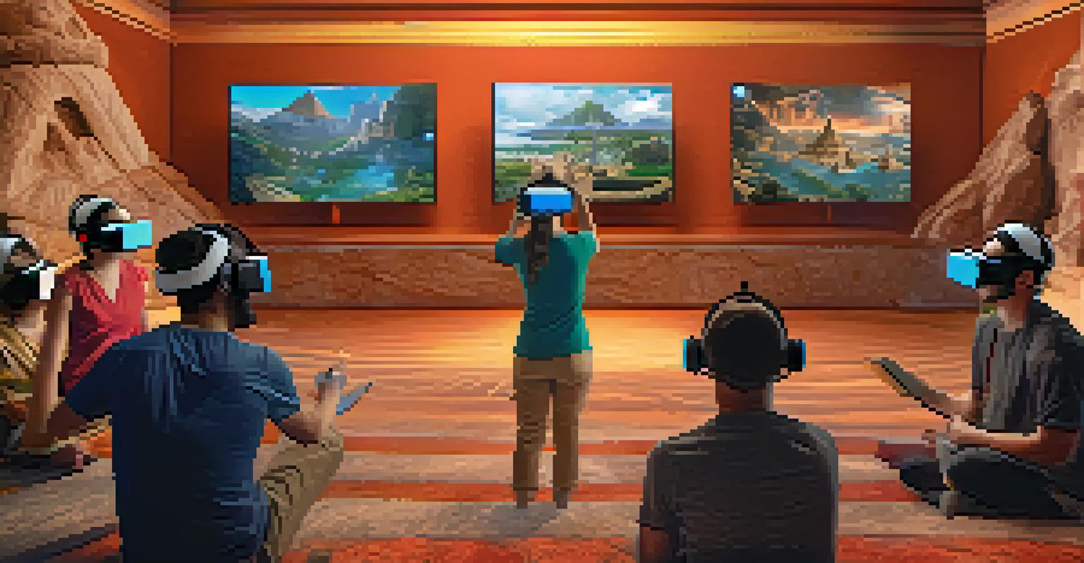 Students wearing virtual reality headsets, exploring a 3D historical environment with excitement and interaction.