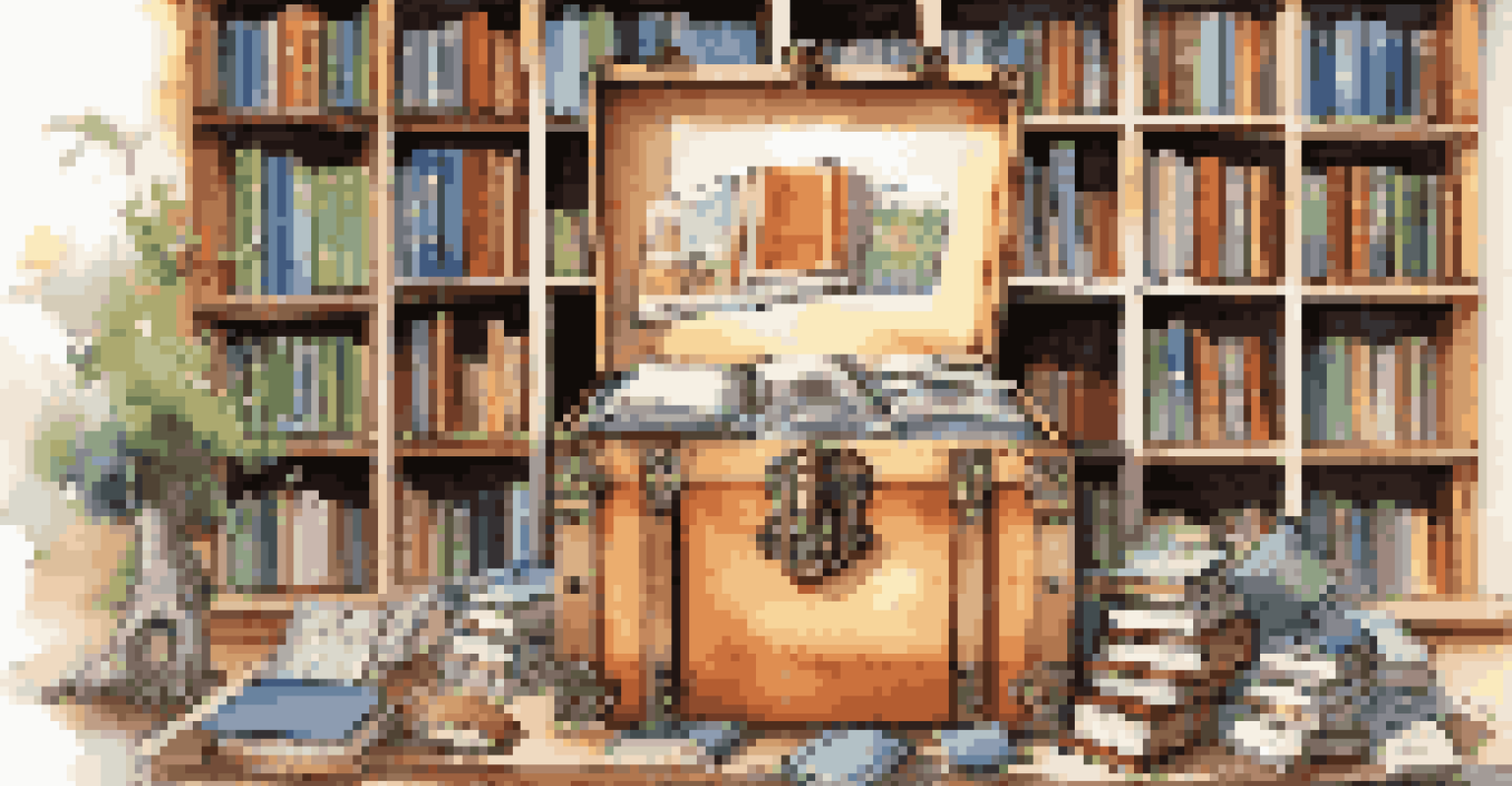 A treasure chest overflowing with educational resources, surrounded by a welcoming library environment.