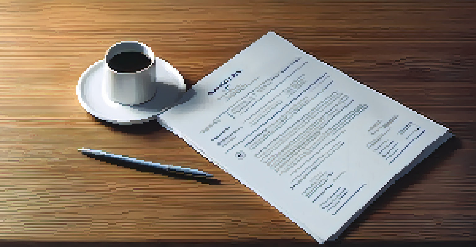 A close-up of a resume highlighting micro-credentials on a wooden desk, accompanied by a pen, notebook, and coffee cup in a warm-lit setting.