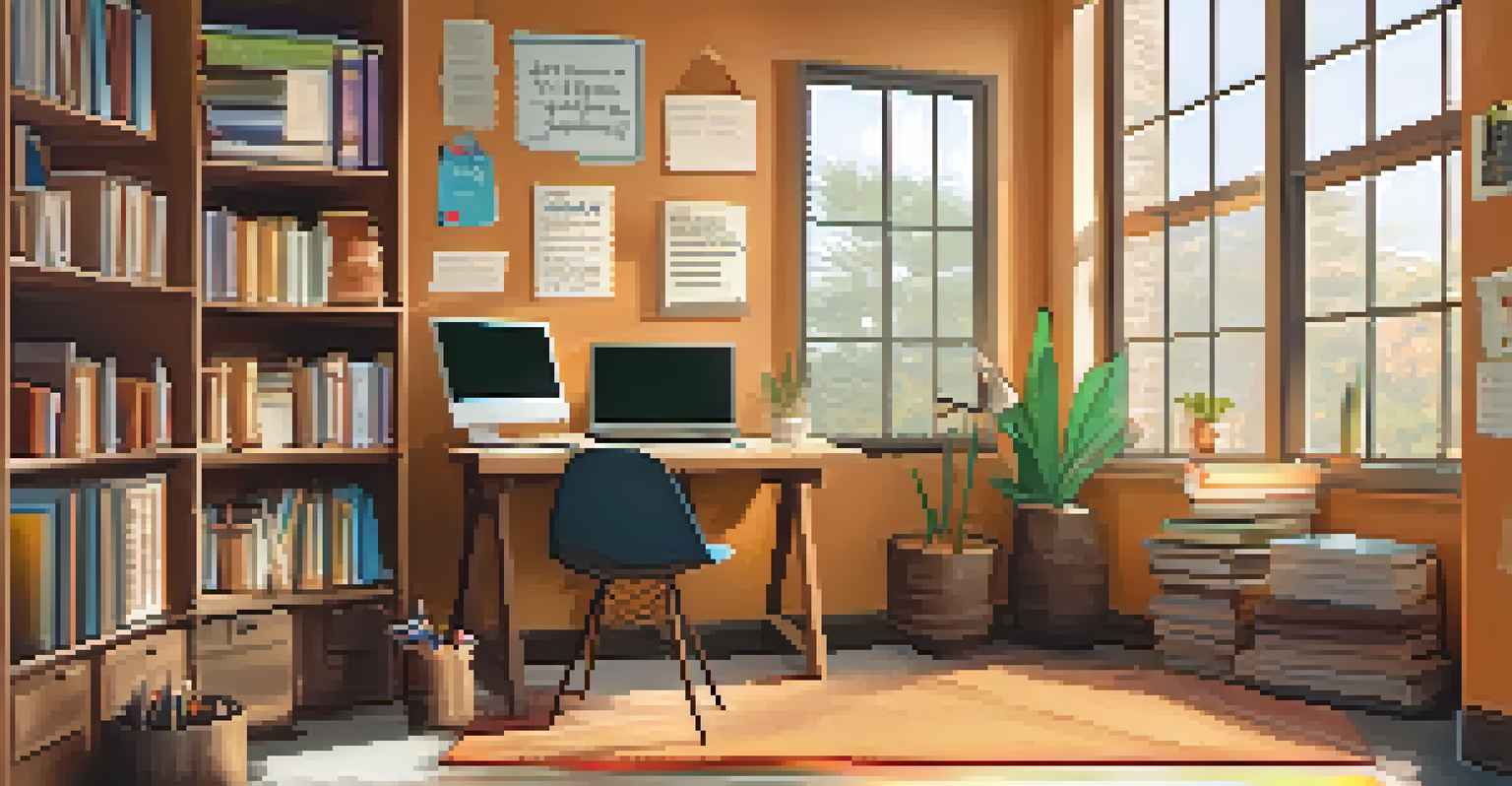 A well-organized study space with learning resources and motivational quotes on display, emphasizing inclusivity.