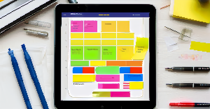 A digital tablet displaying a KWL chart surrounded by colorful stationery items.