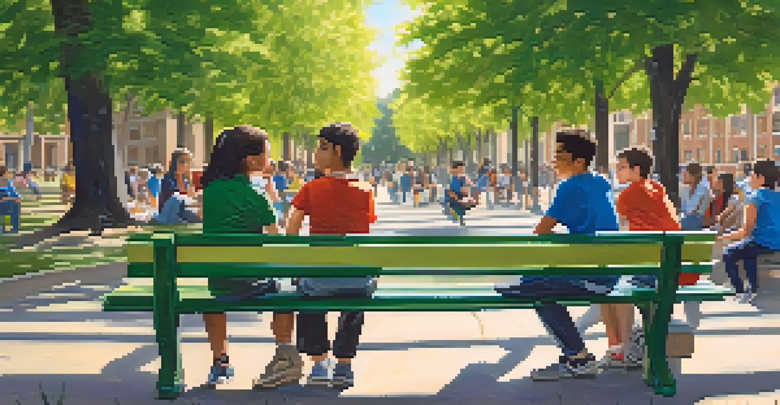 Older students mentoring younger peers in a sunny park, showcasing a supportive and collaborative outdoor learning environment.