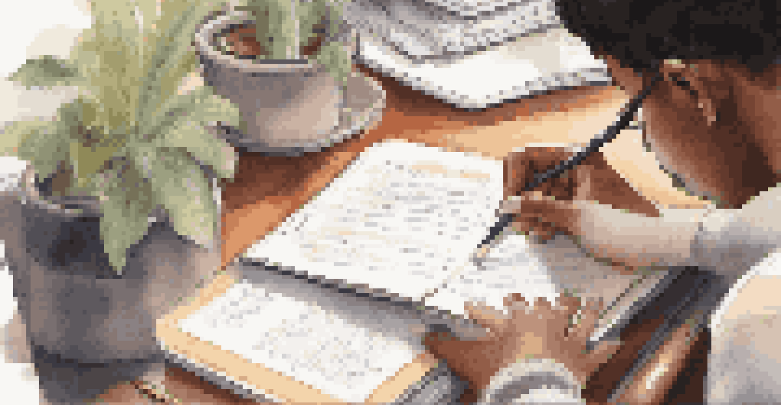 A close-up of a student's hands writing in a learning journal, surrounded by study materials in a cozy study space.