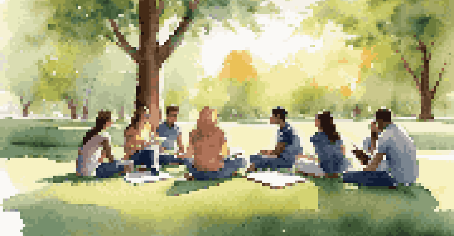 Students sitting in a circle outdoors, brainstorming ideas with a whiteboard and notebooks in a natural setting.