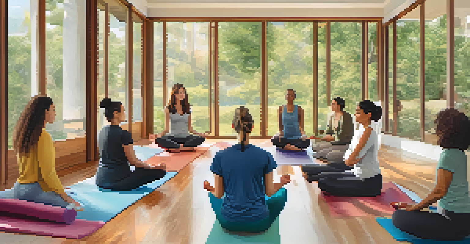A collage of wellness activities for educators, showcasing yoga in nature, a mindfulness workshop, and a relaxing tea break in a cozy space.