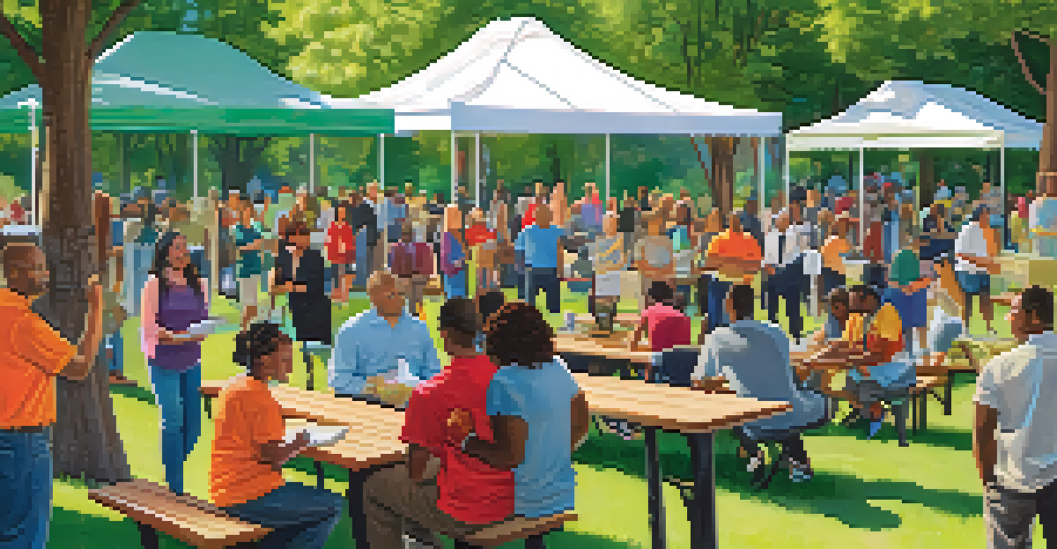 Teachers networking outdoors in a park, engaging in conversation and sharing contact information amidst a lush green setting.
