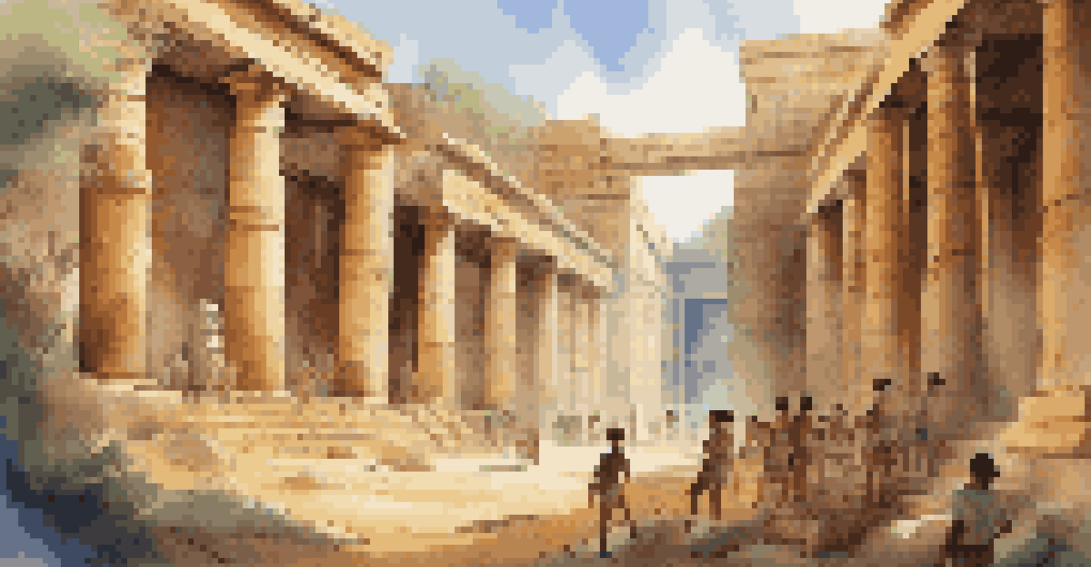Students exploring a virtual ancient civilization during a field trip, interacting with 3D ruins and artifacts.