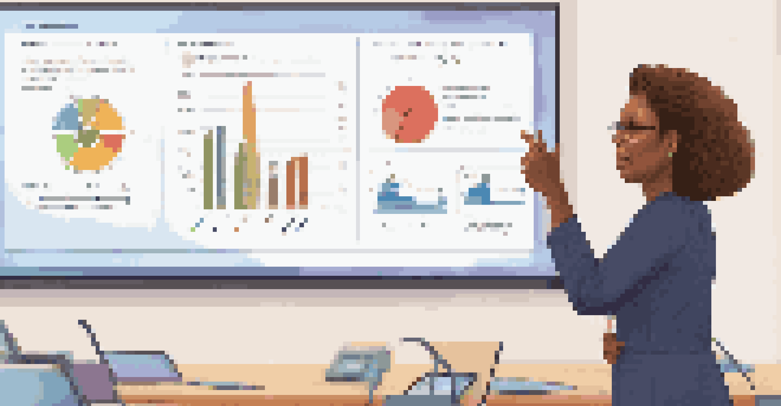 An educator using a digital tool to teach numeracy skills to students in a modern classroom setting.