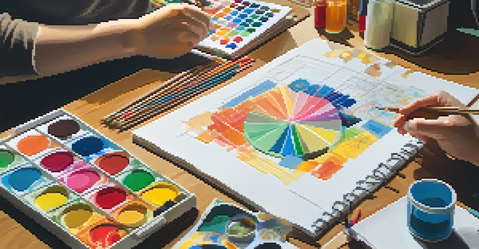 A close-up of hands crafting a visual data representation with art supplies, illustrating the fusion of creativity and science.