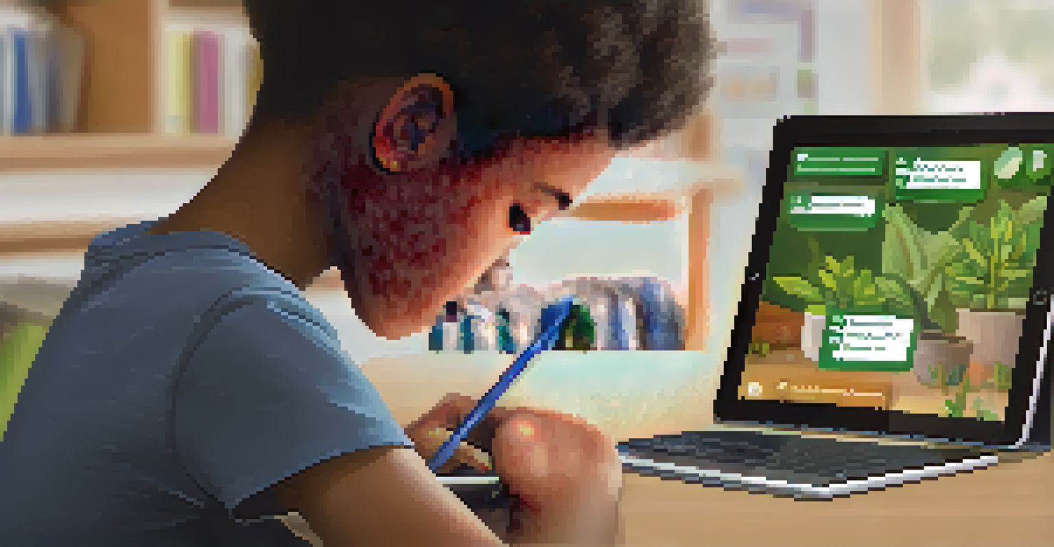 A student using a tablet to engage with an adaptive learning platform, focused on a colorful lesson plan displayed on the screen.