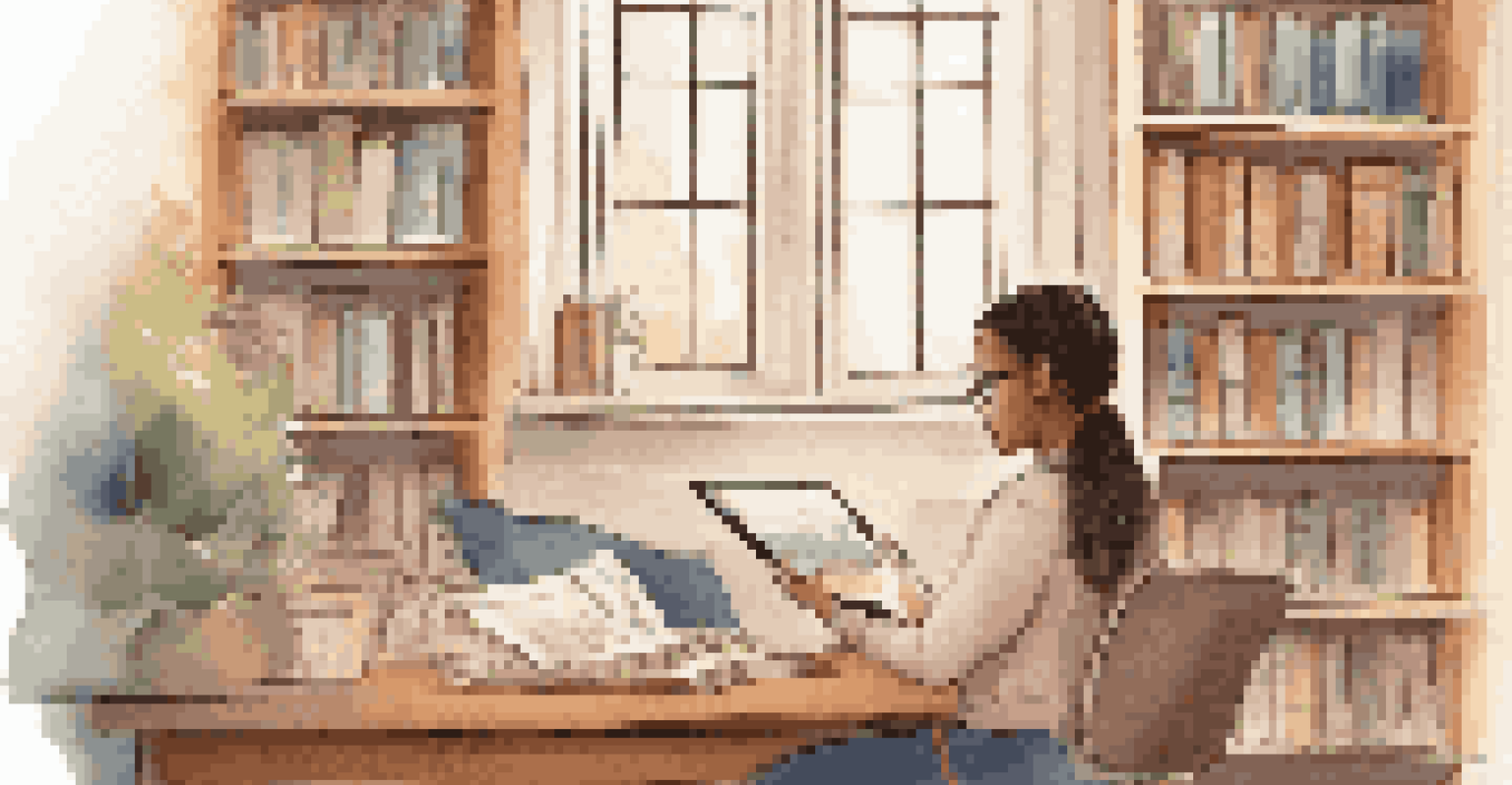 A student looking at a tablet, receiving instant feedback on a digital assessment in a cozy study nook filled with books and warm lighting.