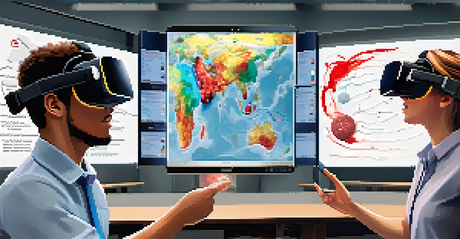 A split-screen image showing traditional classroom learning with textbooks on one side, and students engaged in a VR simulation of the human bloodstream on the other.