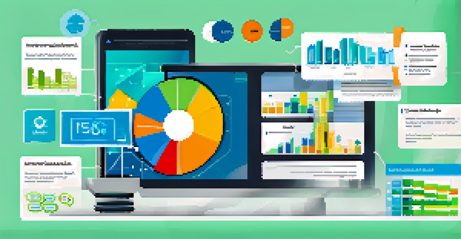 An infographic illustrating learning analytics with graphs, data collection tools, and vibrant colors to represent insights.