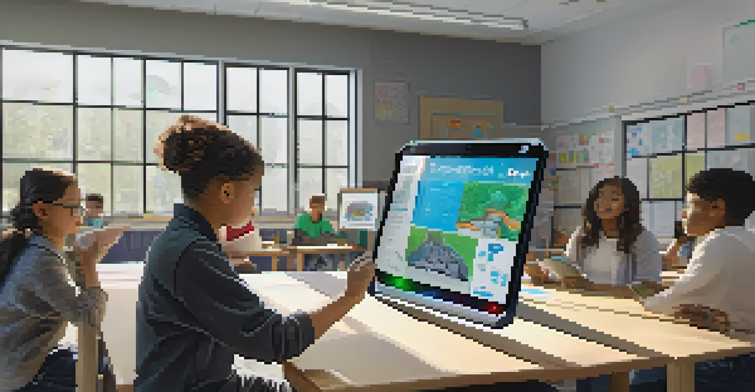 A student interacting with a tablet displaying augmented reality content related to a science project.